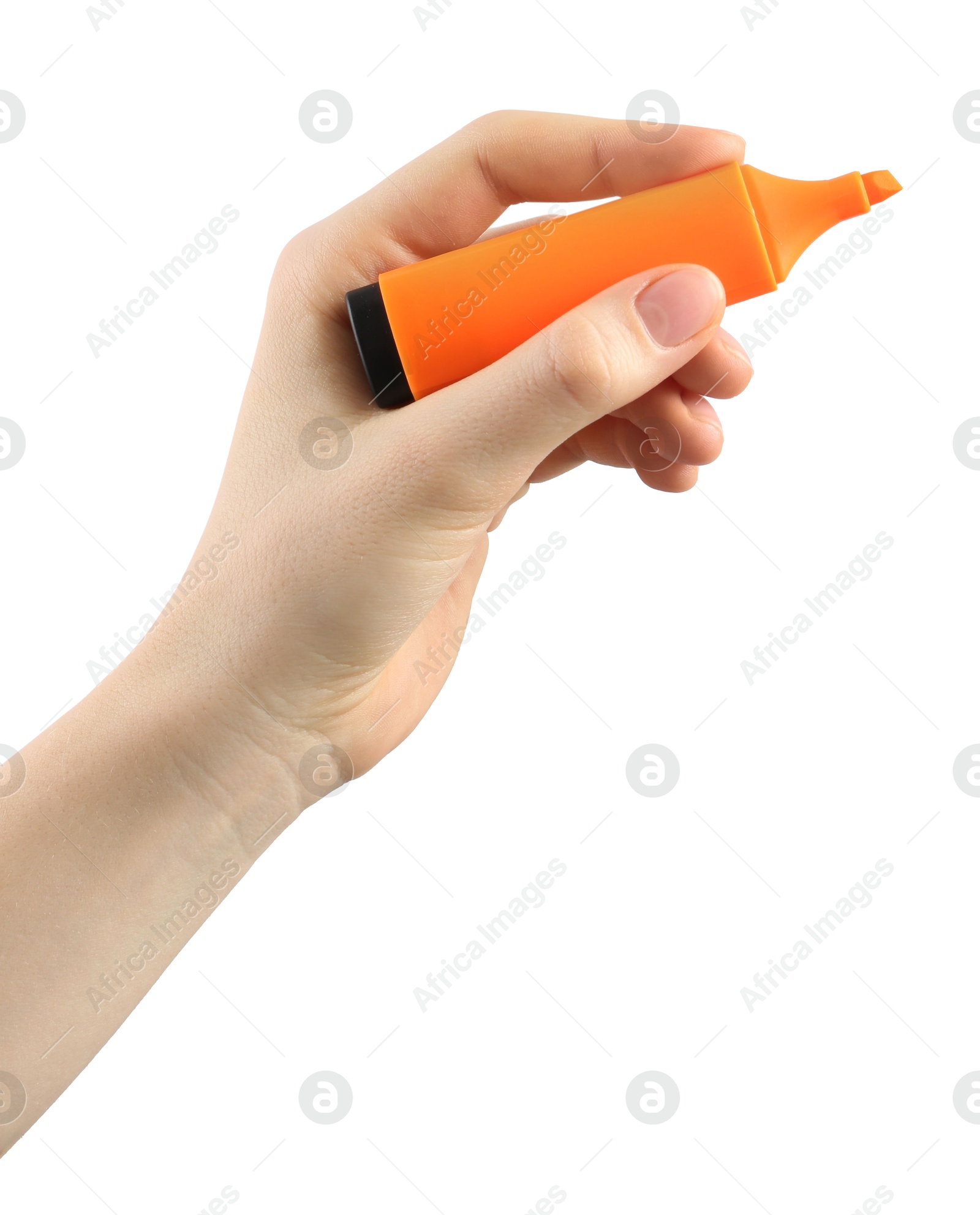 Photo of Woman with highlighter on white background, closeup