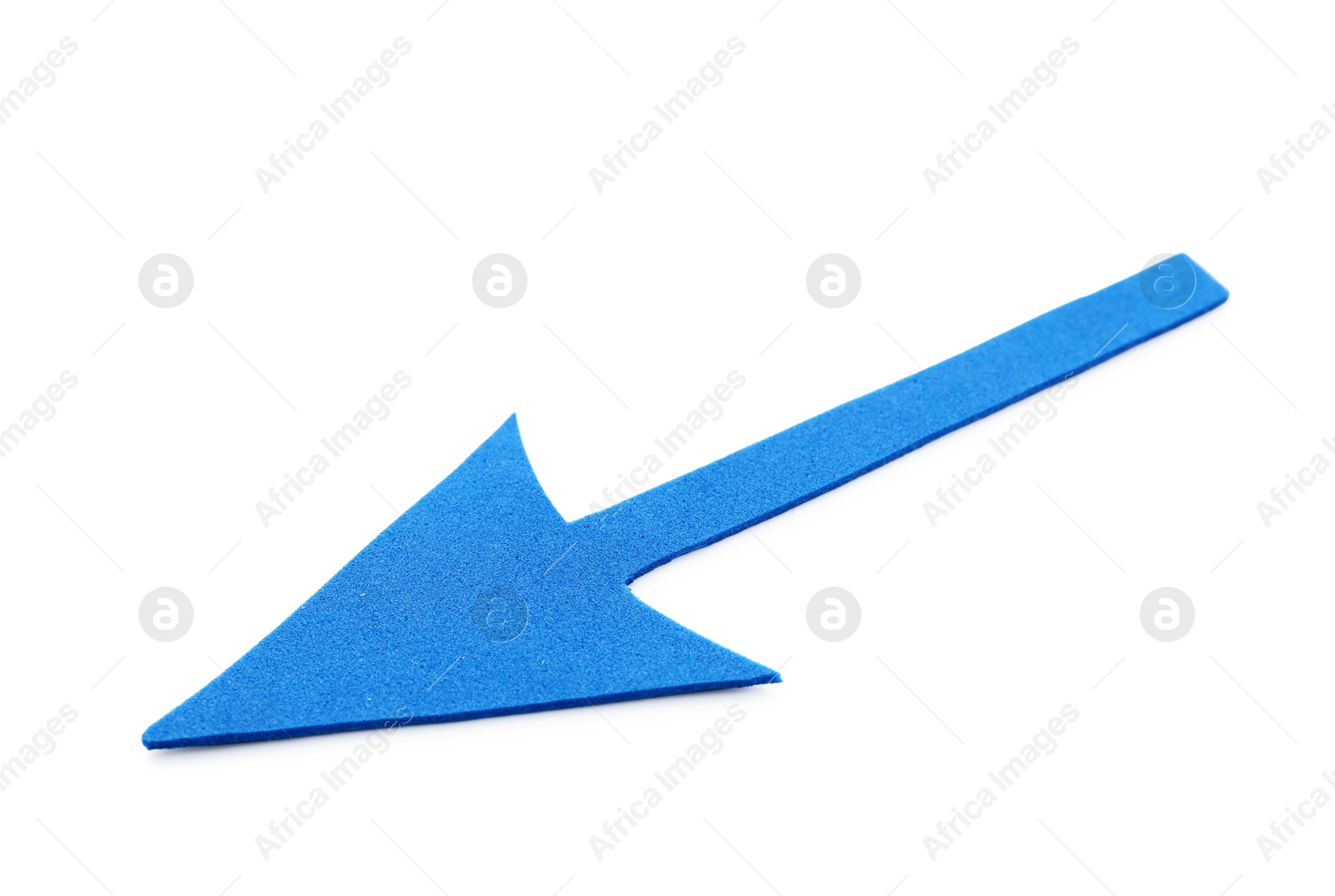 Photo of One blue foam paper arrow isolated on white