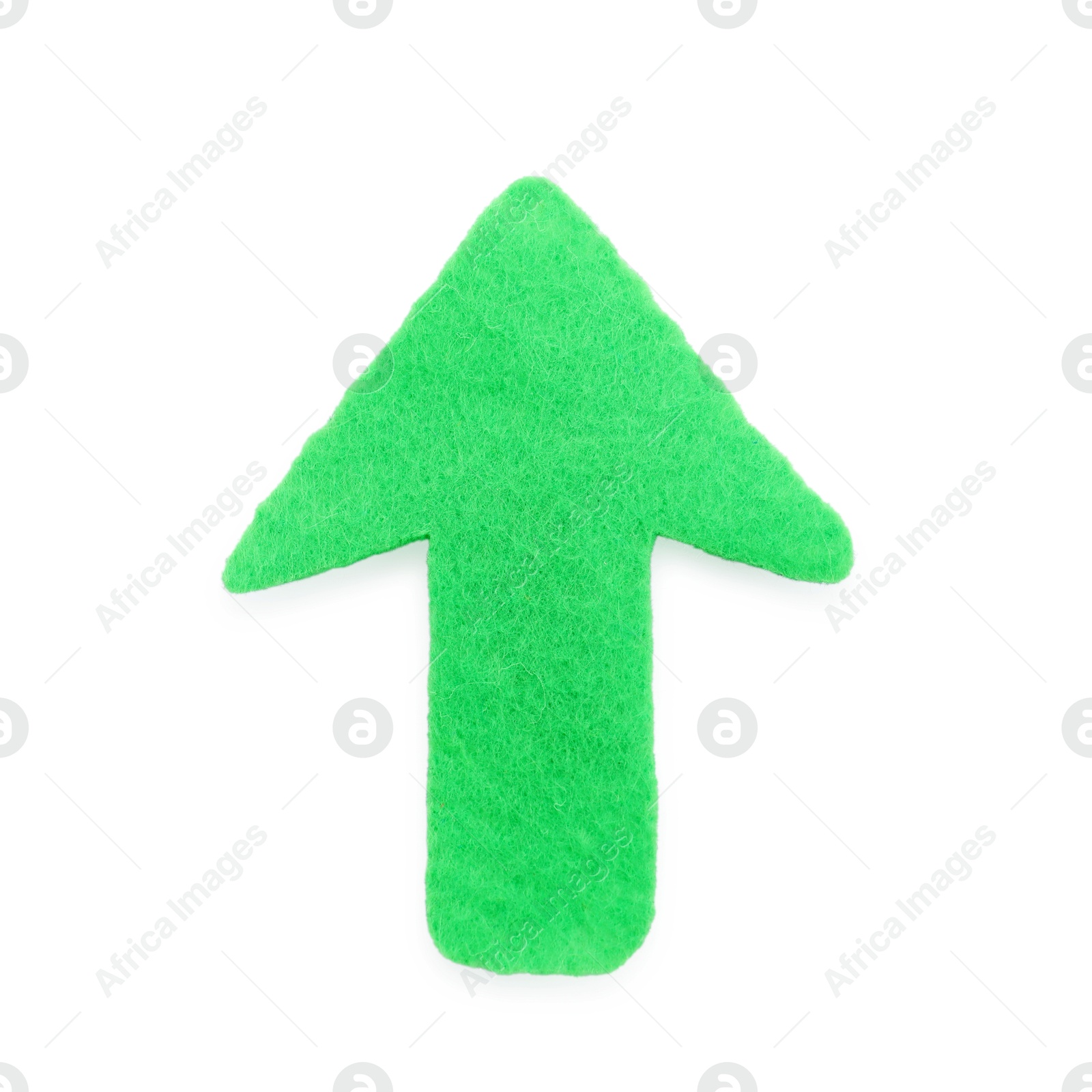 Photo of One green felt arrow isolated on white, top view