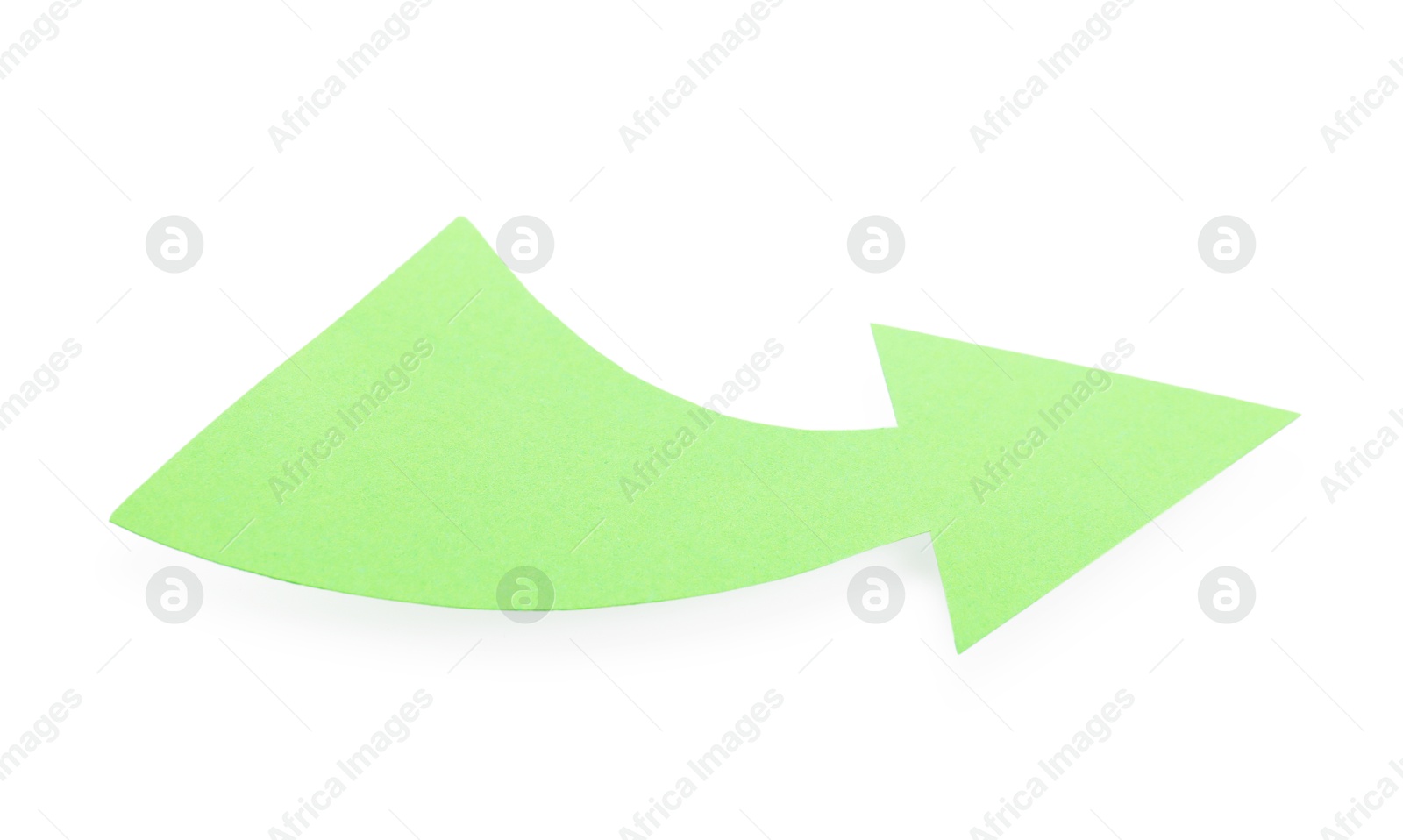 Photo of One green paper arrow isolated on white, top view