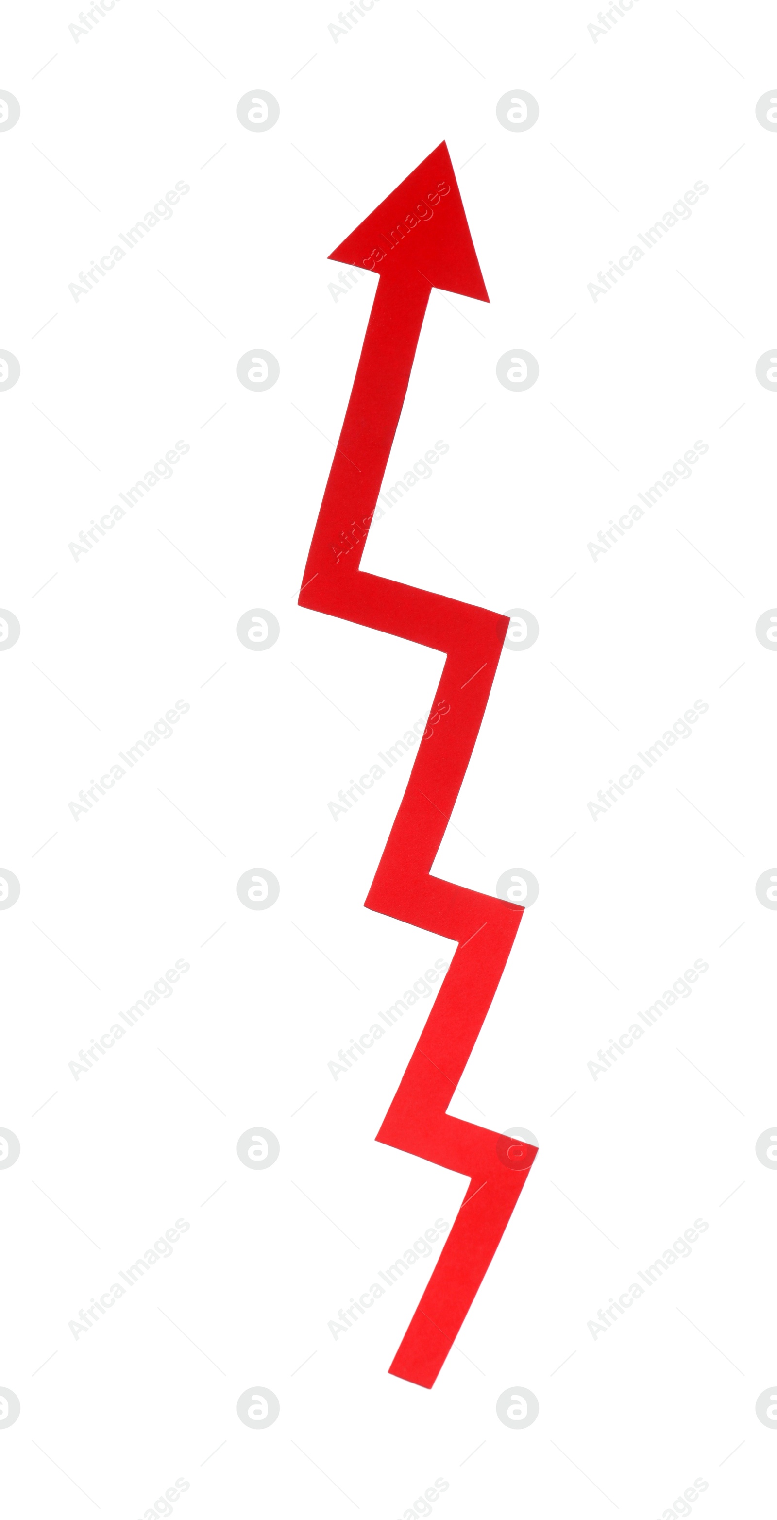 Photo of One red paper arrow isolated on white