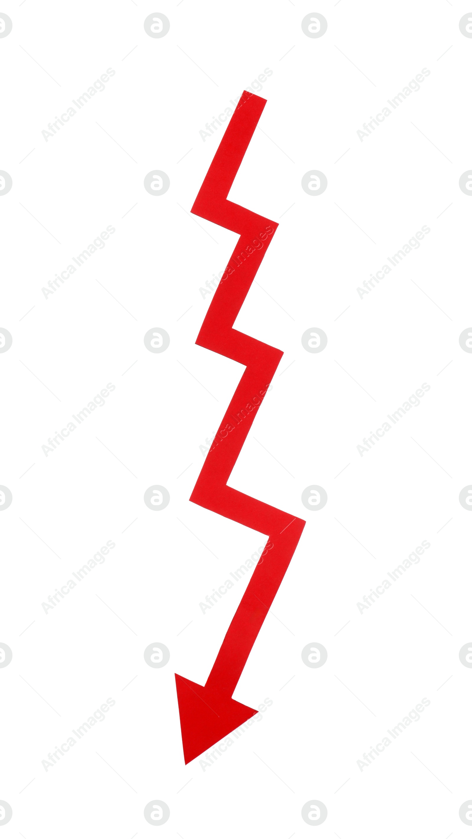 Photo of One red paper arrow isolated on white