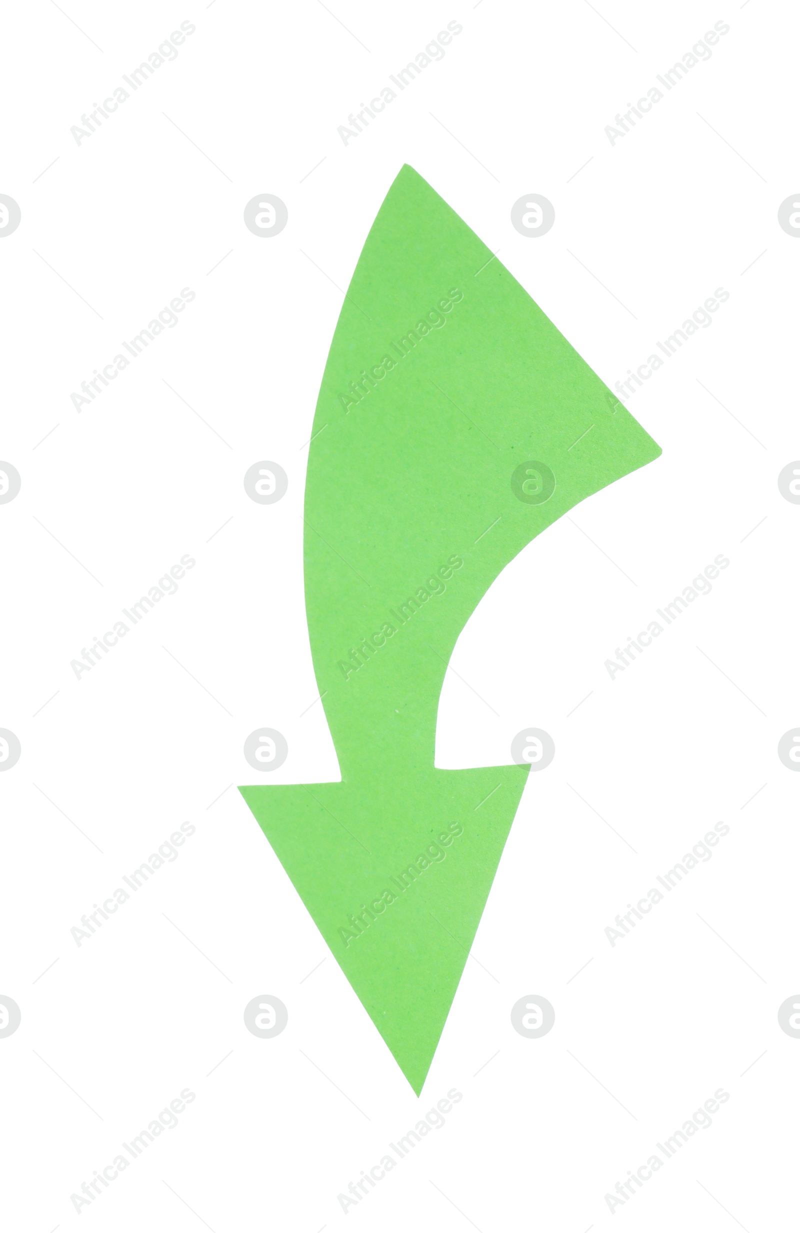 Photo of One green paper arrow isolated on white