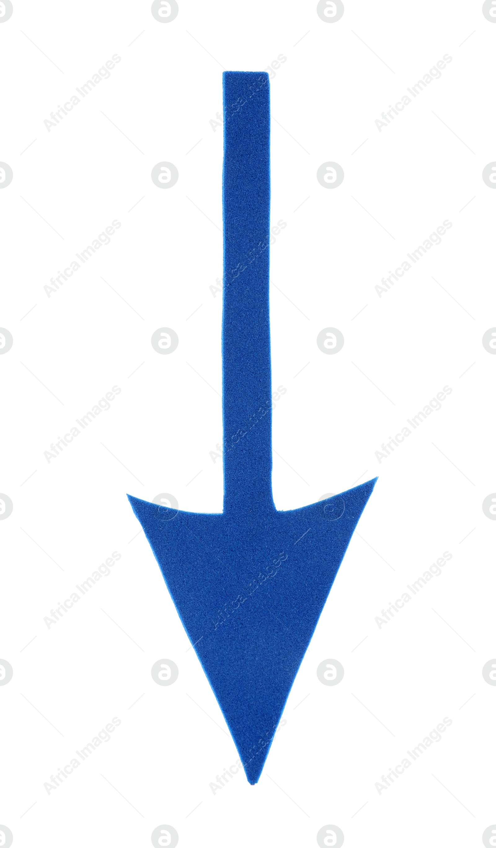 Photo of One blue paper arrow isolated on white