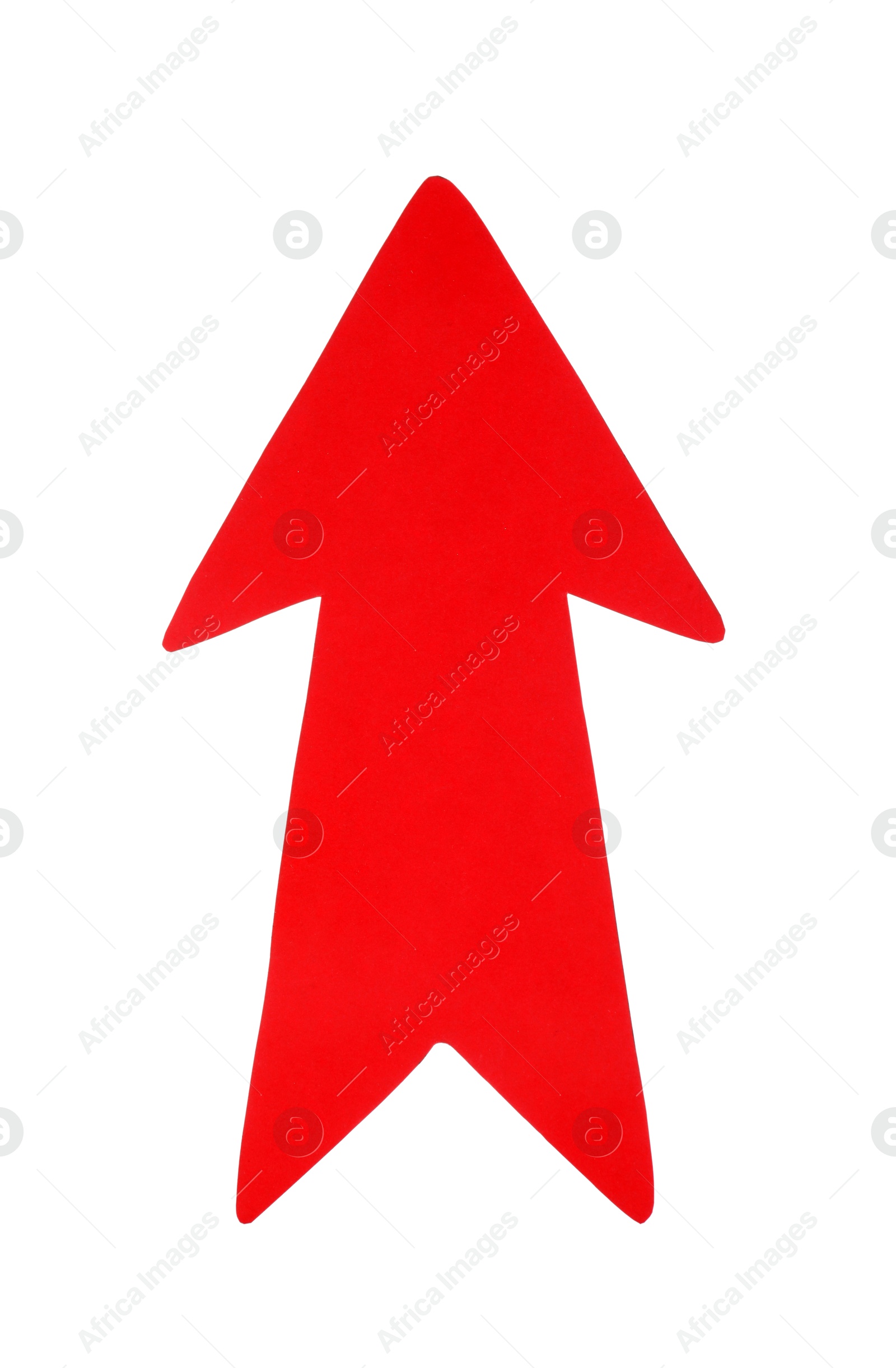 Photo of One red paper arrow isolated on white