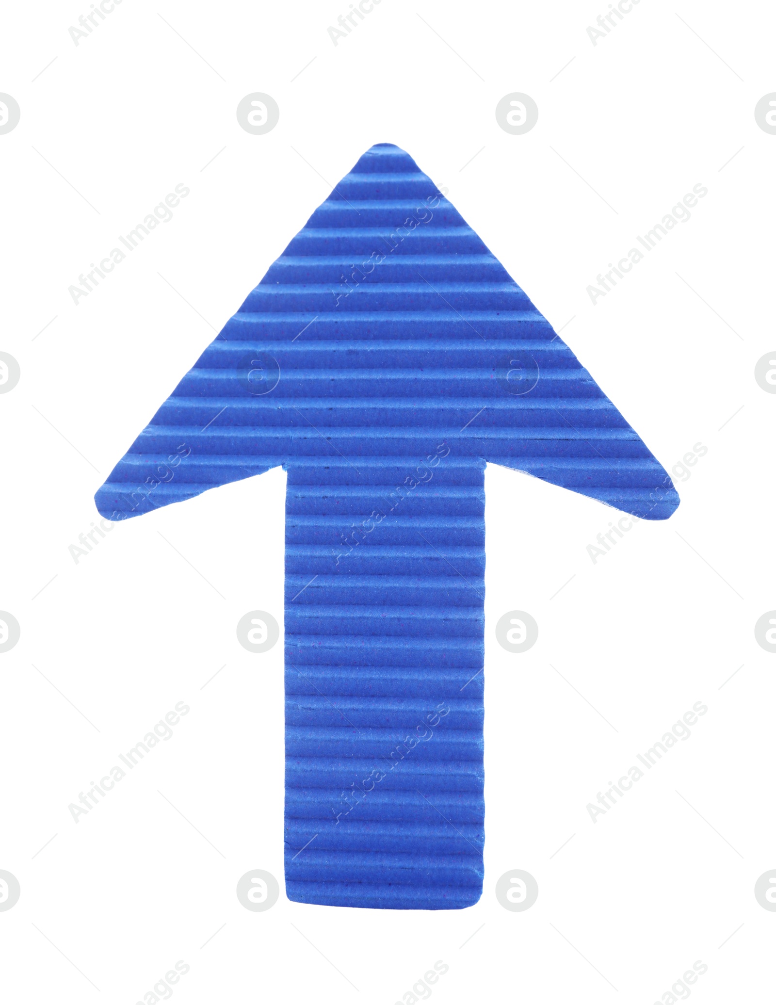 Photo of One blue paper arrow isolated on white