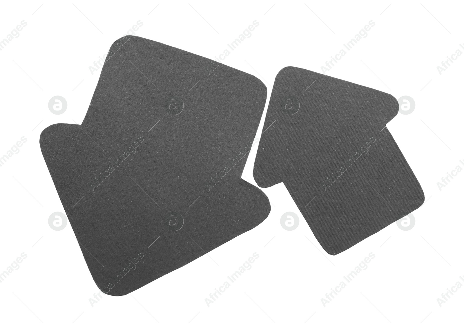 Photo of Two black paper arrows isolated on white, top view