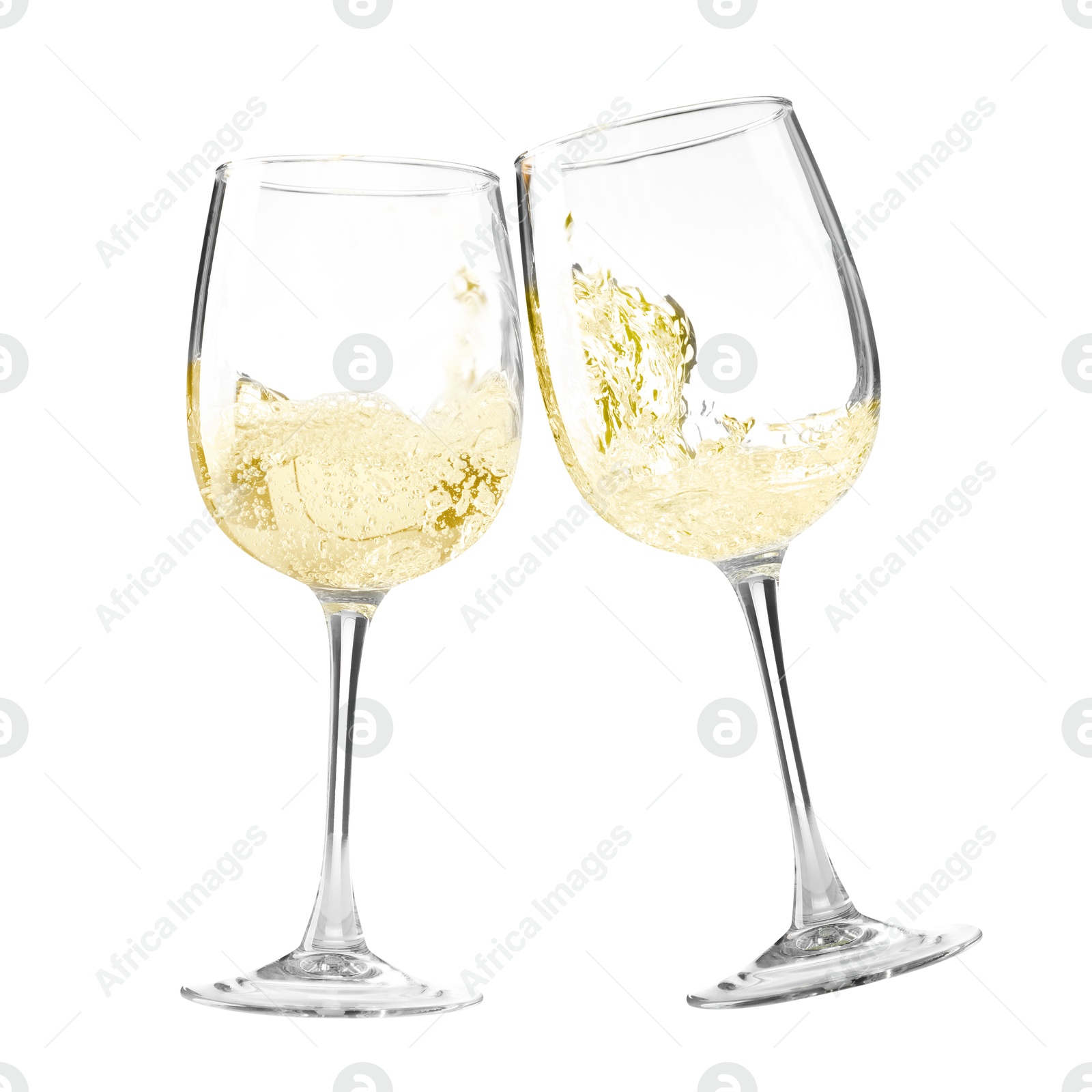 Image of Glasses of splashing wine isolated on white