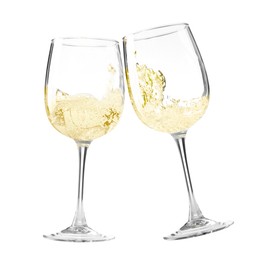 Image of Glasses of splashing wine isolated on white