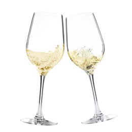 Image of Glasses of splashing wine isolated on white