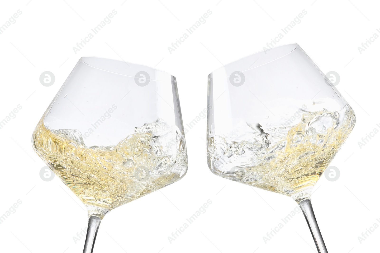 Image of Glasses of splashing wine isolated on white