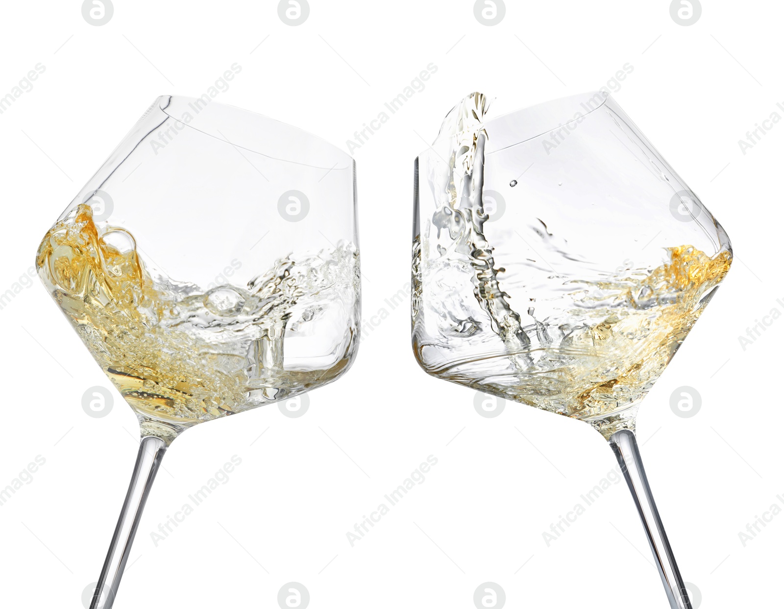 Image of Glasses of splashing wine isolated on white