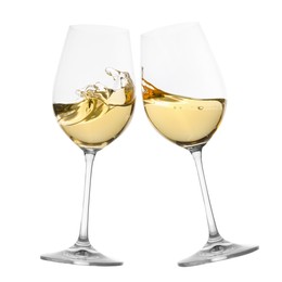 Image of Glasses of splashing wine isolated on white