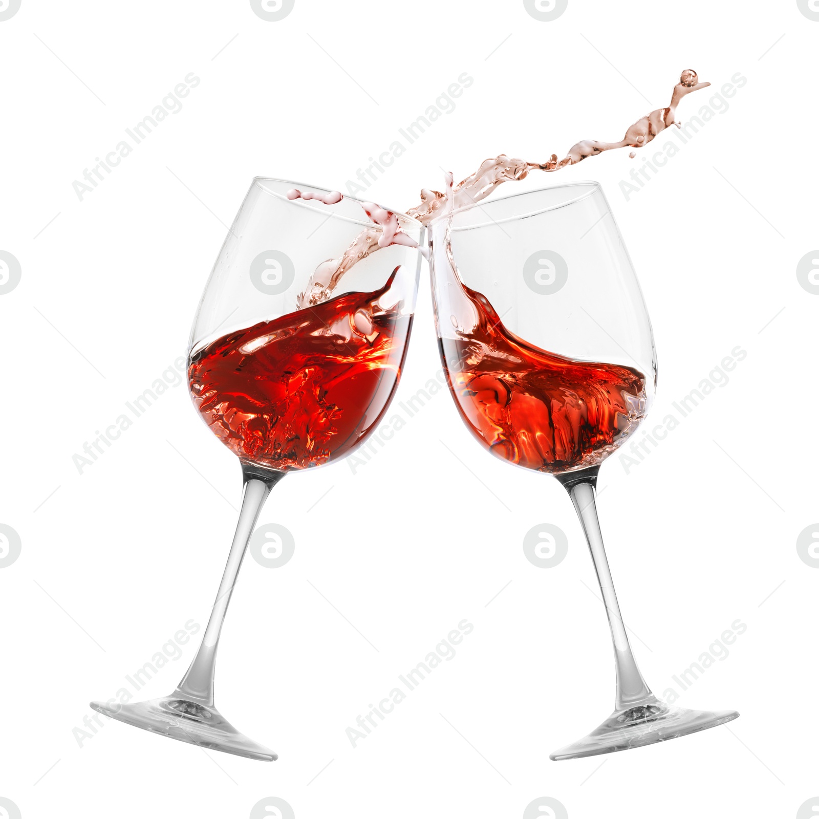 Image of Glasses of splashing red wine isolated on white