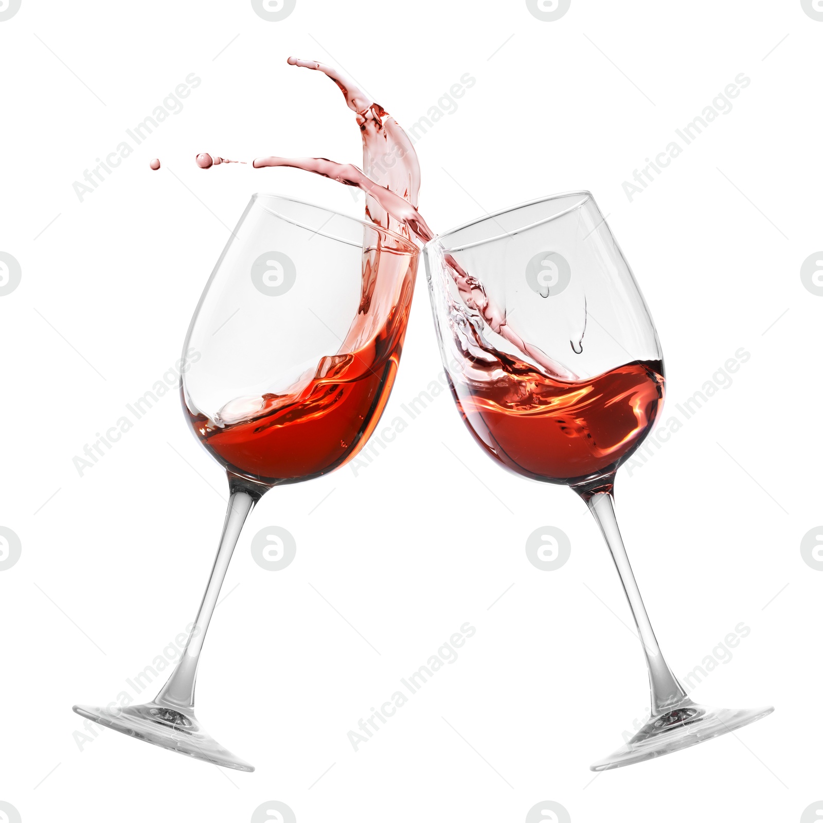 Image of Glasses of splashing red wine isolated on white