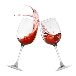 Image of Glasses of splashing red wine isolated on white