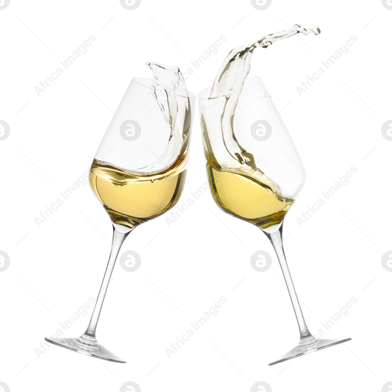 Image of Glasses of splashing wine isolated on white