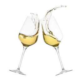 Image of Glasses of splashing wine isolated on white