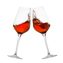 Image of Glasses of splashing red wine isolated on white