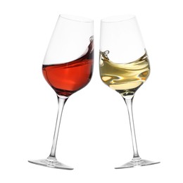 Image of Glasses of splashing wine isolated on white