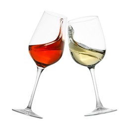 Image of Glasses of splashing wine isolated on white