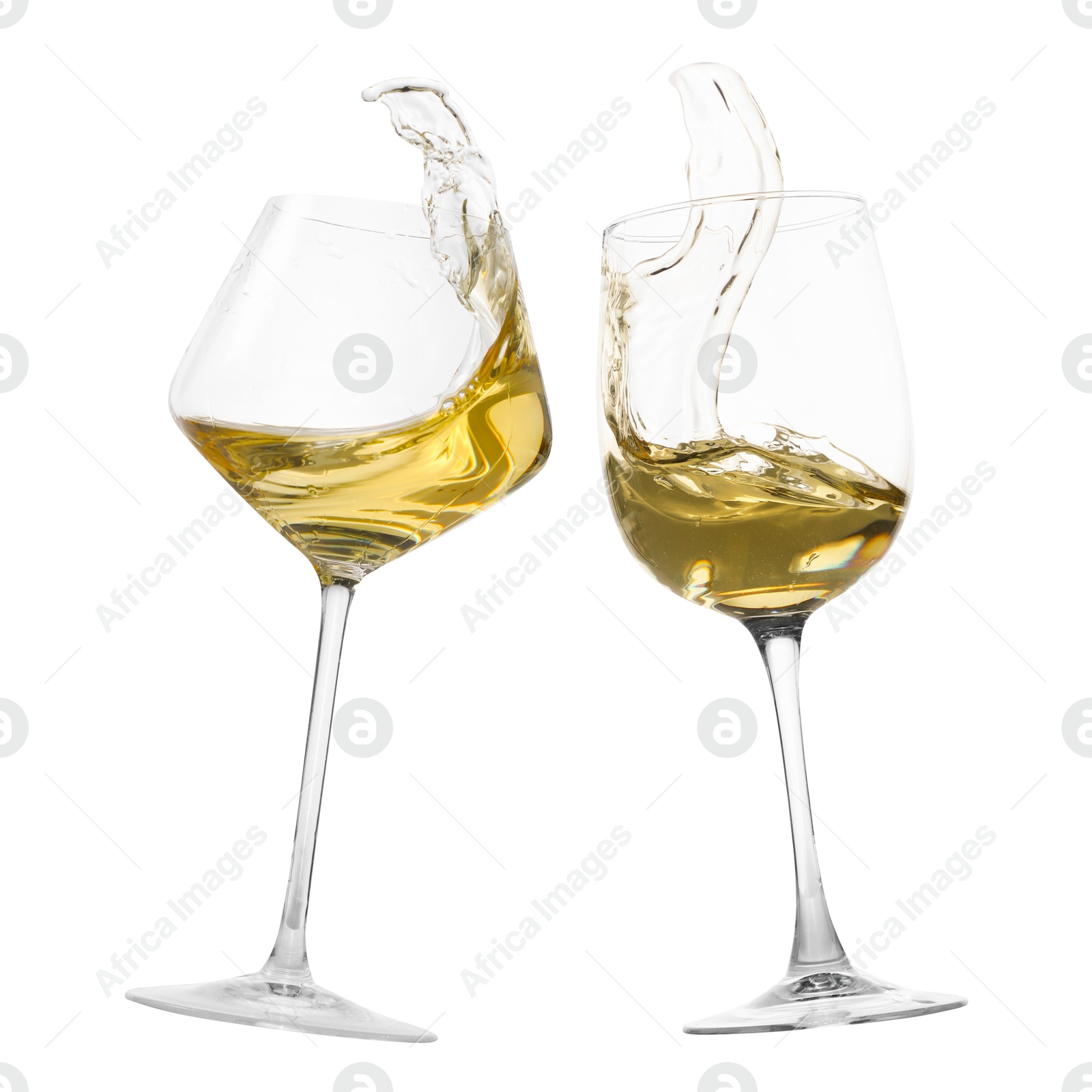 Image of Glasses of splashing wine isolated on white