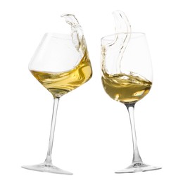 Image of Glasses of splashing wine isolated on white