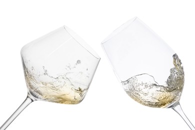 Image of Glasses of splashing wine isolated on white