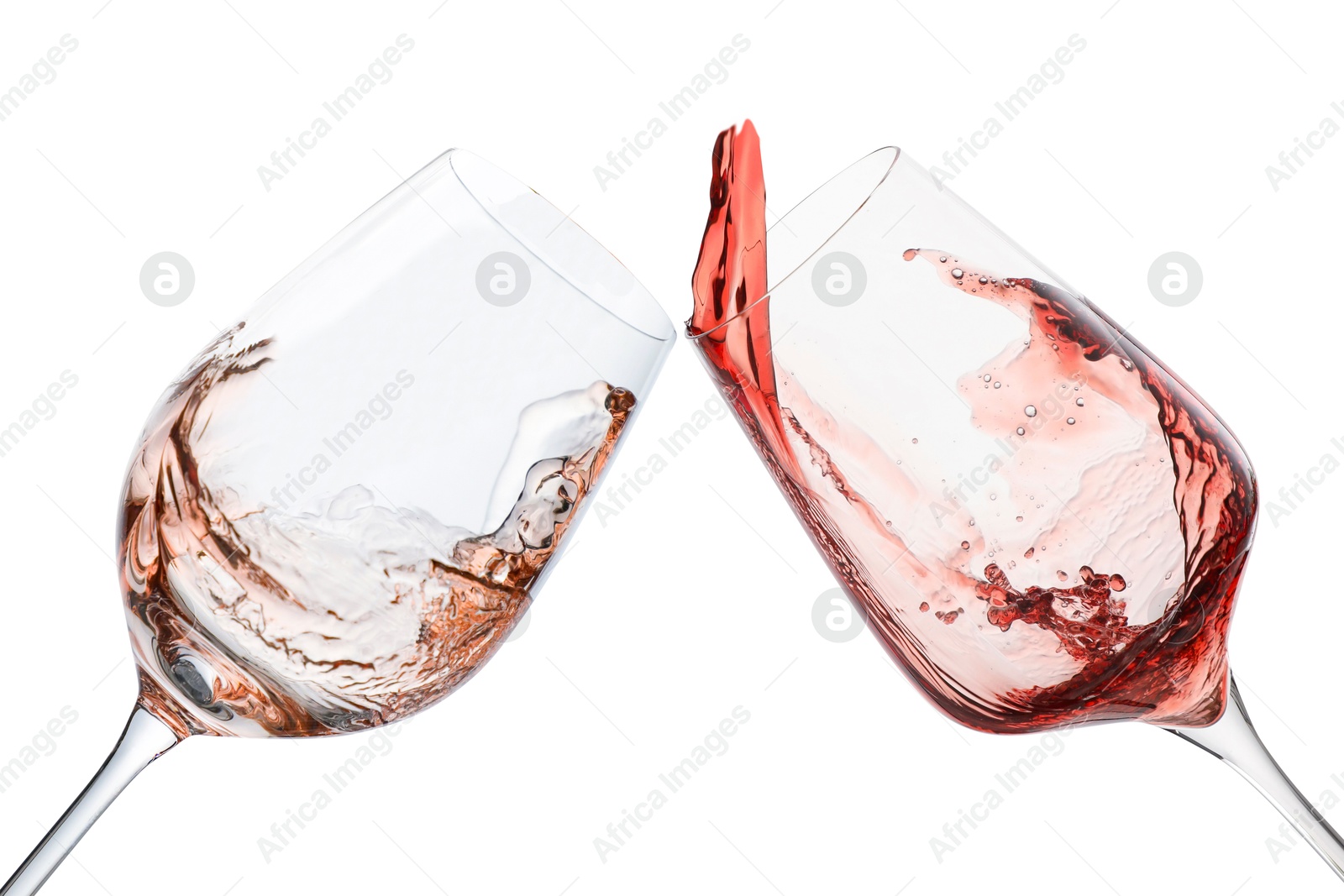 Image of Glasses of splashing red wine isolated on white