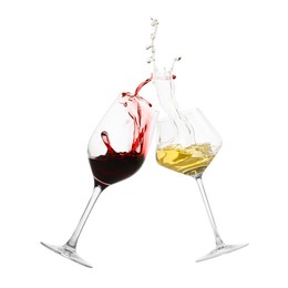 Image of Glasses of splashing wine isolated on white