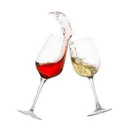 Image of Glasses of splashing wine isolated on white