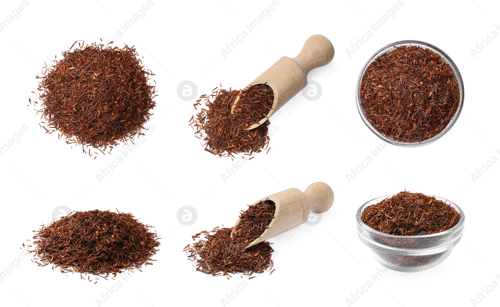 Image of Rooibos tea on white background, set. Top and side view