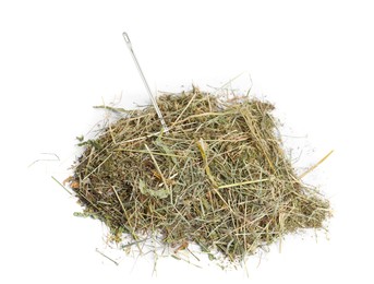 Image of Sewing needle in hay on white background