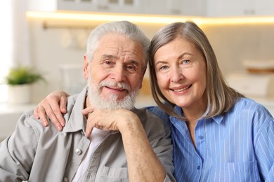 Portrait of happy elderly couple at home