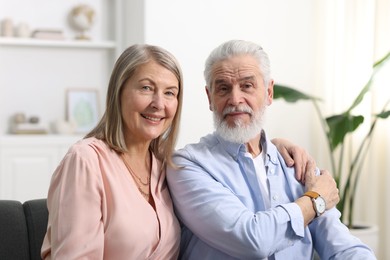 Portrait of happy elderly couple at home