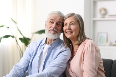 Portrait of happy elderly couple at home