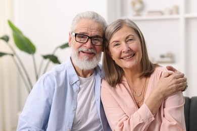 Portrait of happy elderly couple at home