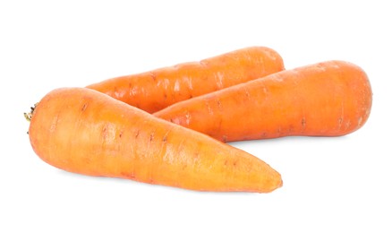 Photo of Fresh carrots isolated on white. Root vegetable