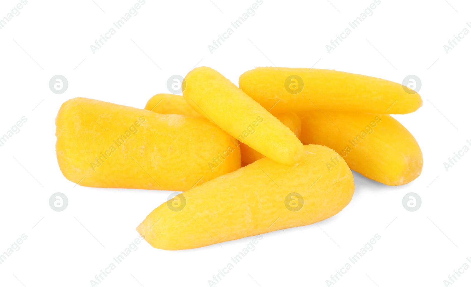 Photo of Fresh baby carrots isolated on white. Root vegetable