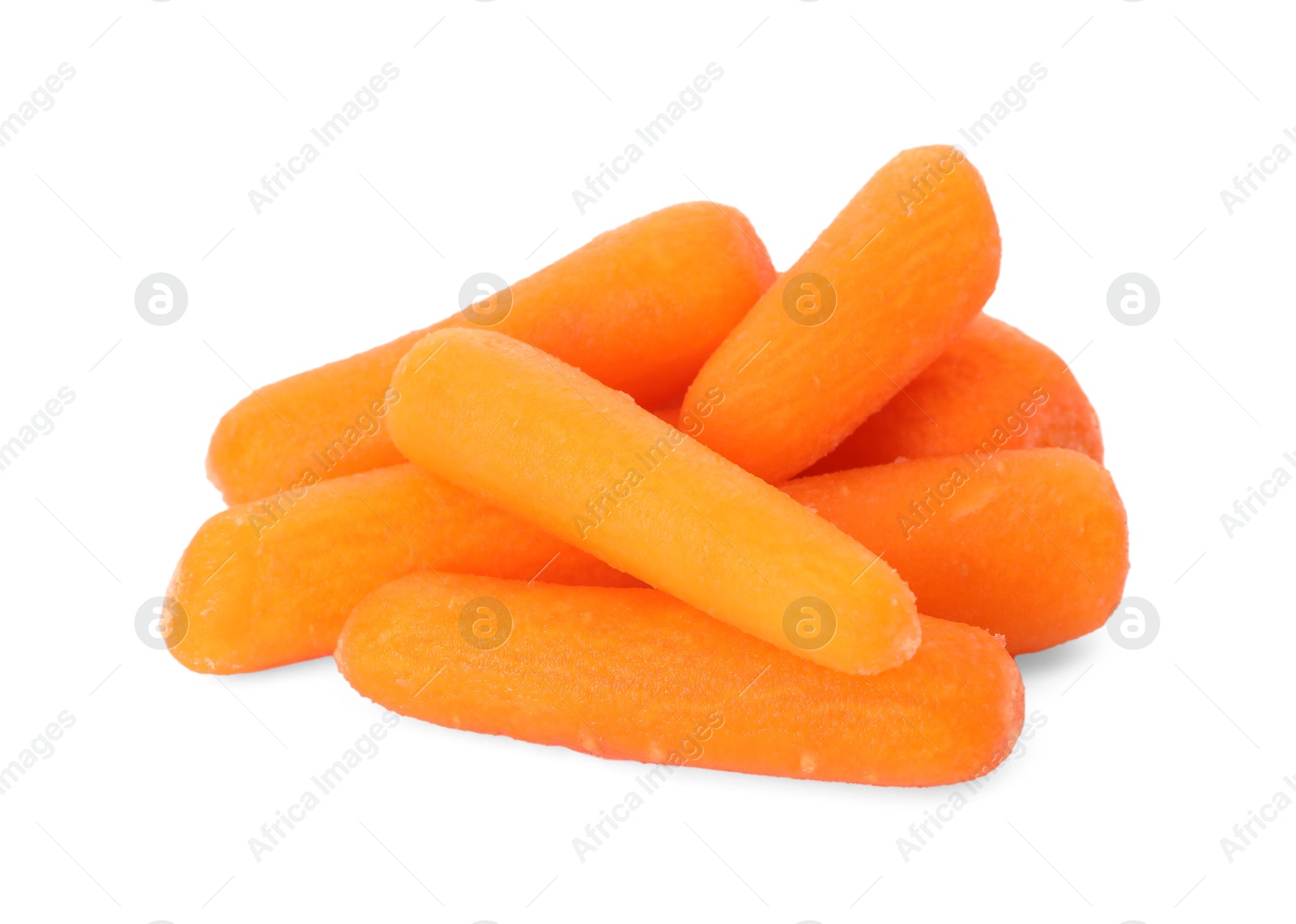 Photo of Fresh baby carrots isolated on white. Root vegetable