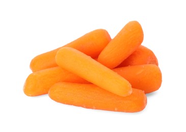 Photo of Fresh baby carrots isolated on white. Root vegetable