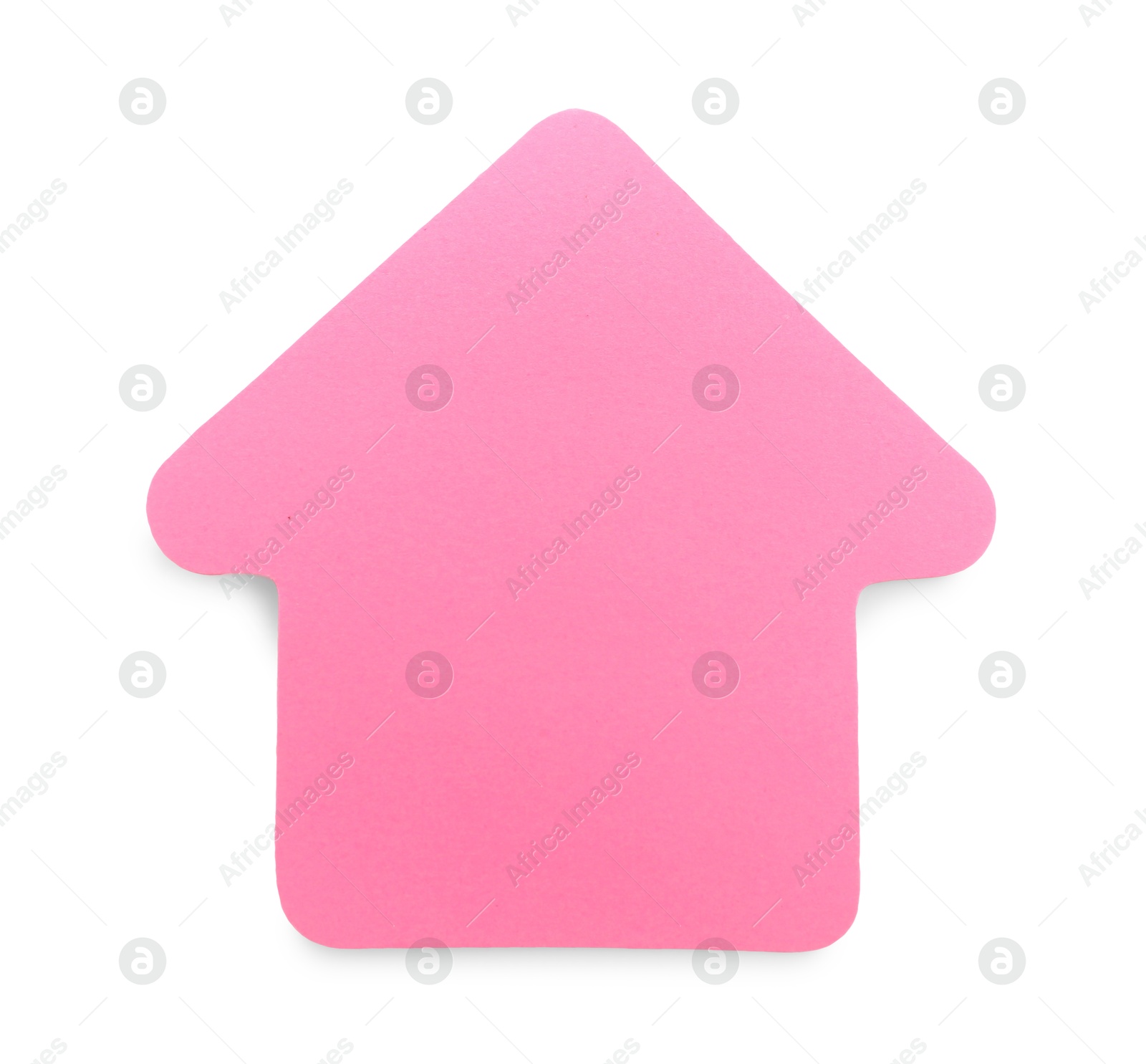 Photo of One pink paper arrow isolated on white, top view