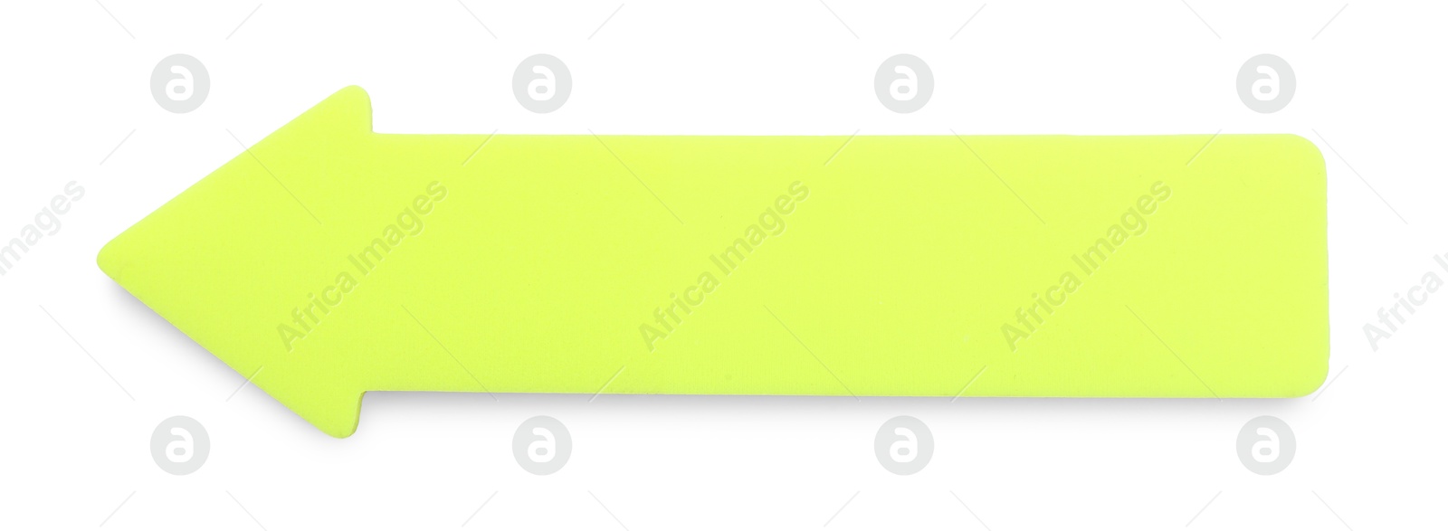 Photo of One yellow paper arrow isolated on white, top view