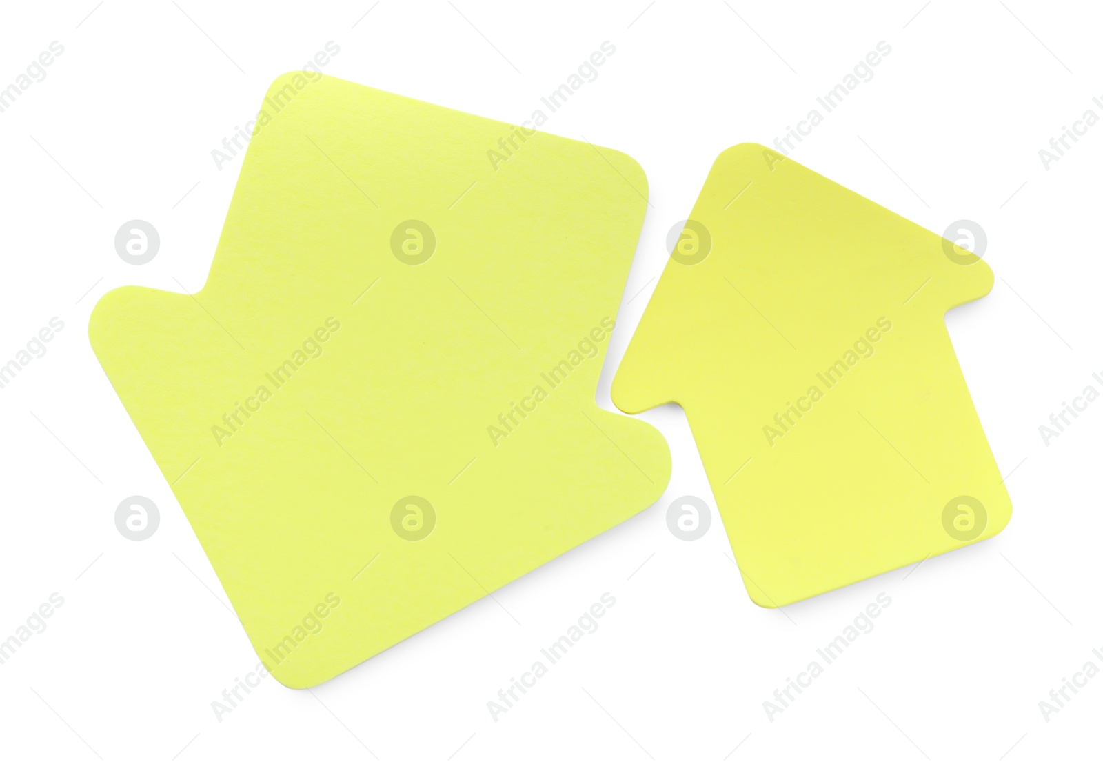 Photo of Two yellow paper arrows isolated on white, top view