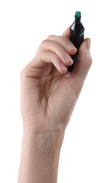 Photo of Woman with color marker on white background, closeup