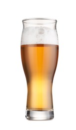 Glass of fresh beer with foam isolated on white