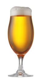 Photo of Glass of fresh beer with foam isolated on white