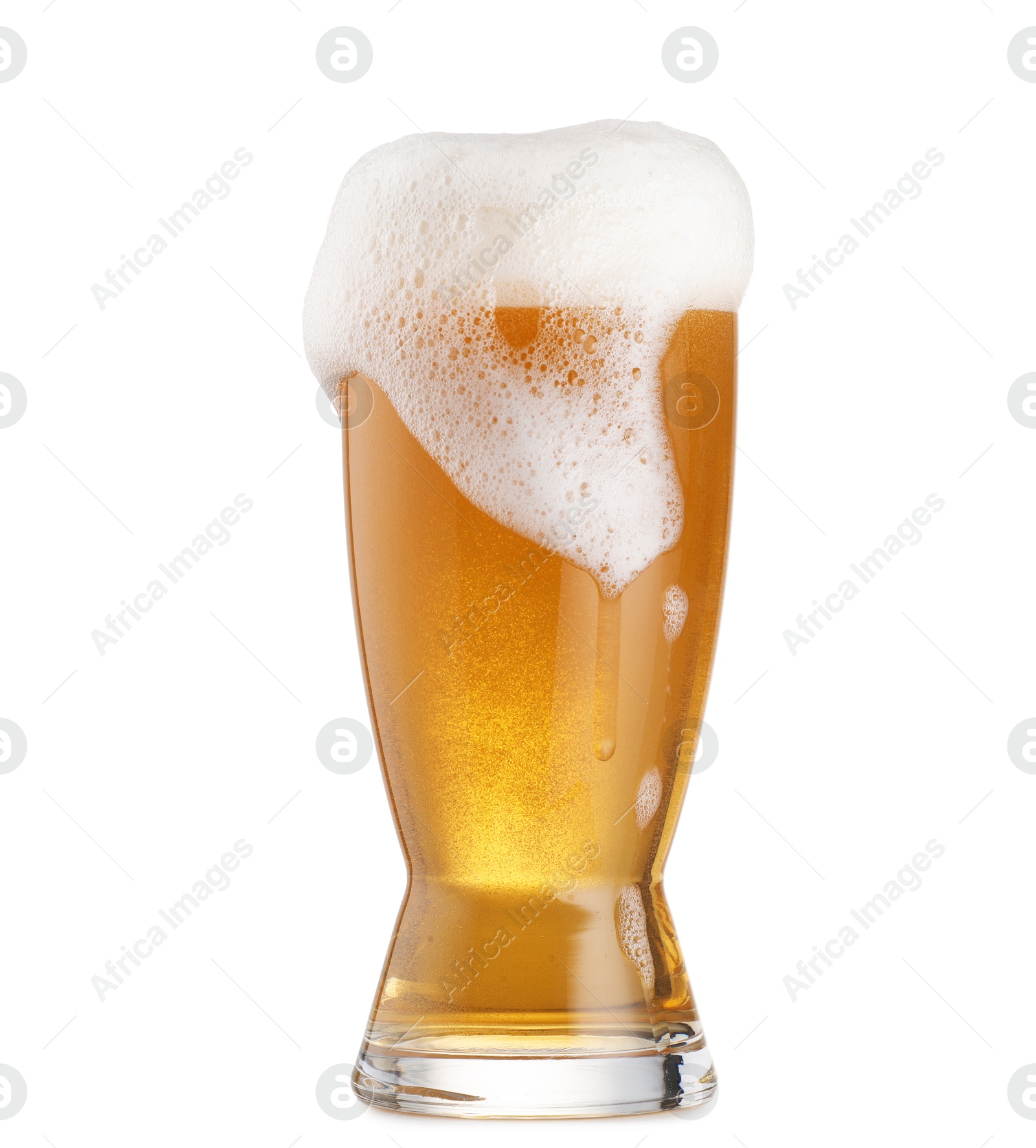 Photo of Glass of fresh beer with foam isolated on white