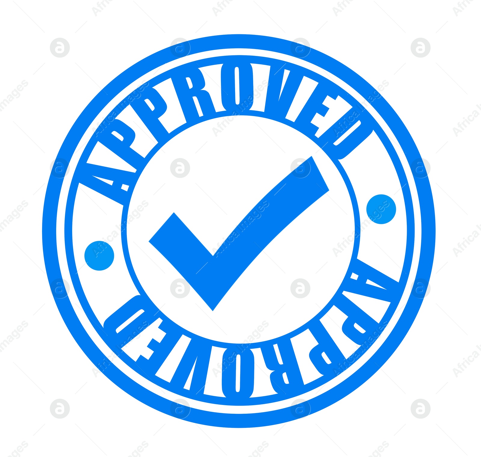 Image of Blue stamp with word Approved and check mark on white background