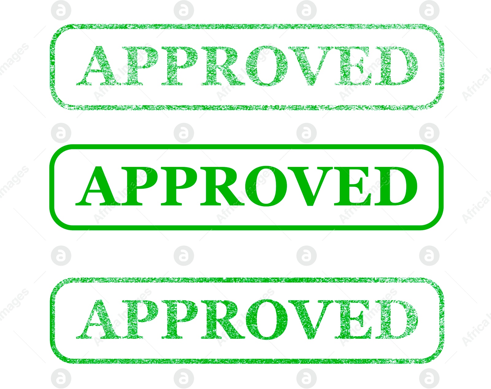 Image of Green stamps with word Approved on white background